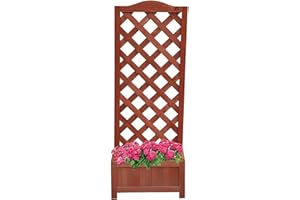 AAMEN Wooden Planters With Trellis, Rectangular Freestanding Trellis, Outdoor Raised Garden Bed for Climbing, Trough Planters Outdoor For Yard Garden_120x45x30(L x W x D) cm