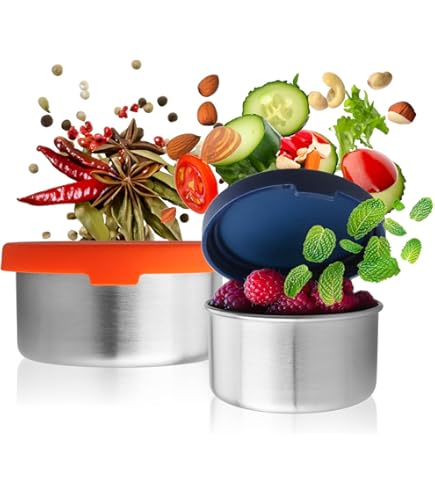 Hocadrv Snackbox, 4 stuks, roestvrij staal, sladressing, containers, sauzen, container, klein met siliconen deksel, snackhouder, lekvrij