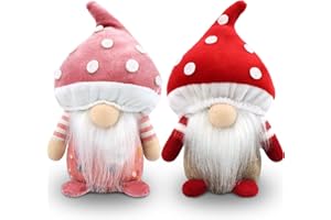 Godeufe Set di 2 gnomi primaverili in peluche a forma di fungo, decorazioni pasquali, regalo fatto a mano, statuette di elfo nano, per casa, cucina, fattoria, vassoio a più livelli per feste,