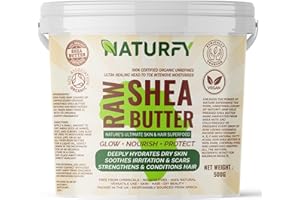 NATURFY 100% Pure Certified Organic Unrefined Shea Butter 500g - Raw Grade A Natural Body Butter for Moisturising, Skin & Hair Care - Ideal for Dry Skin, Face, & Hair Nourishment - All Skin Types