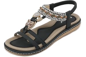 ZDQ Sandals Womens Summer Casual Flat Bohemian Slip-on Sandals with Elastic Ankle Strap