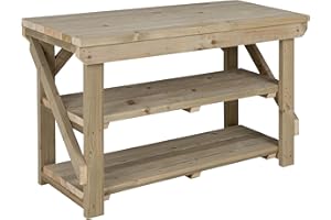 ARBOR GARDEN SOLUTIONS Workbench With Double Shelf Indoor/Outdoor - Pressure Treated - Heavy Duty - Handmade Garage Workshop Work Table (4ft)