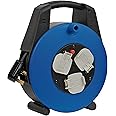 Brennenstuhl Vario Line 3-way socket cable box (15m extension cable, portable), small plastic cable reel box with carry handle, cable colour: black