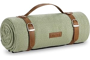 VonShef Picnic Blanket, Green Herringbone Outdoor Rug with Waterproof Backing, 6 Person Weatherproof Picnic Mat with Faux Leather Handle, Water Resistant Camping Accessories, 147x180cm