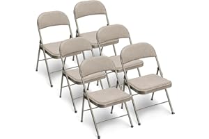 BULAGE Gartenstühle 6er Set Klappstuhl Campingstuhl bis 158 kg, Metall Gartenstuhl Stapelbar mit Stoff-Kissen, Multifunktional Stuhl für Gärten Balkon Küchen Esszimmer Terrassen, Outdoor Klappsessel, Khaki