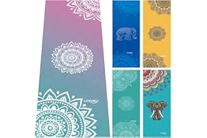 UCOOLY Yoga Towel,Mat Towel with Smart Corner Pockets and Elastic Loop,Non Slip Hot Yoga Towel for Bikram,Pilate,Fitness 24"x72"