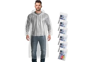 Aolegoo 6 Pack Ponchos Waterproof with Sleeves and Drawstring Hood, Thickened Portable Adult Disposable Waterproof Poncho Ideal for Festival Waterproofing, Camping, Theme Parks