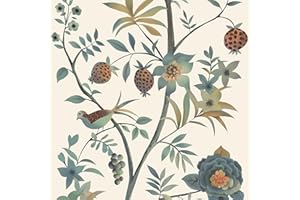 CiCiwind Samoprzylepna tapeta 41 x 300 cm, beżowa, tapeta z kwiatami i ptakami, pogrubiona, folia do mebli, wodoszczelna, winylowa, samoprzylepna, na ścianę, szafę, meble