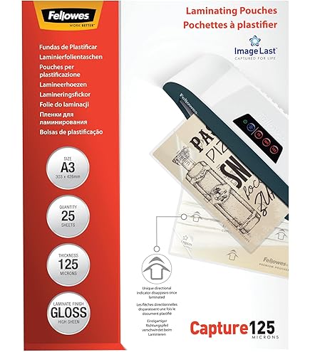 Pouches Plastificazione Fellowes A6 - 100 Pezzi, Spessore 250 Micron, Finitura Lucida