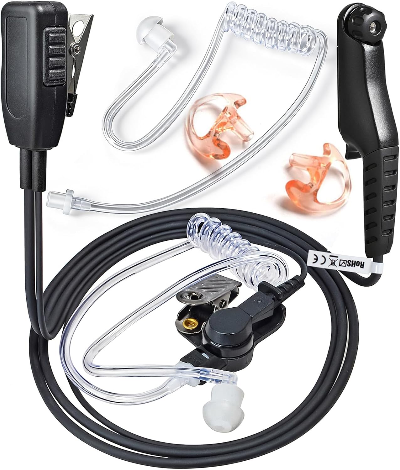 HYS Radio Earpiece Compatible with MOTOROLA R7, R7a, MXP600, APX, N30, N50, ION et al., Clear Acoustic Tube, Headset with Microphone, Black Cable (KH07A0-R7+B05+M)