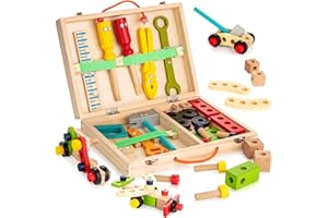 NIWWIN Narzędzia do zabawy, drewniane zestawy zabawek budowlanych i Pretend Play, skrzynka narzędziowa dla dzieci, zestaw do odgrywania ról, zabawka do wczesnej edukacji dla 3, 4, 5, 6 letnich