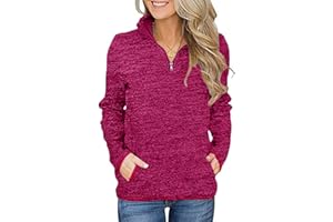 iWoo Damen Sweatshirt 1/4 Reißverschluss Pullover Langarm Jumper Bluse Tops Lose Casual Stehkragen Langarmshirt mit Taschen
