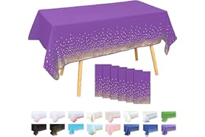 MOMAHUA 6 Pack Dark Purple and Gold Dots Table Cloth Party Tablecloths, 137x274cm Confetti Rectangle Plastic Table Cover for Picnic, Baby Shower, Wedding, Birthday, Xmas Halloween Table Décor