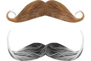 ABOOFAN Beard Costume 2pcs Self Adhesive Fake Mustaches Old Man Moustache Detective Moustache Stickers Handlebar Halloween Masquerade Party Beard for Mexican Fiesta Christmas Party