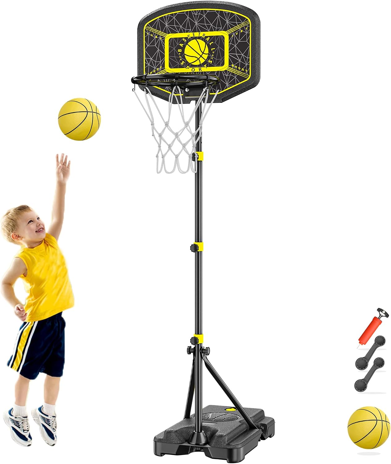 GILIKOKO Canasta Baloncesto para Niños Canastas Baloncesto Infantiles Exterior Juego Portátil de Soporte de Baloncesto Ajustable en Altura 110-190cm