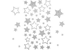 Kesote 210x Sticker Stern Aufkleber Glitzer Silber Etiketten Selbstklebend zum Basteln für Weihnachten Deko Geschenk