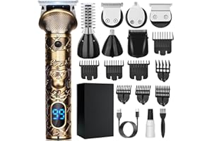 YIDON Hair Clippers Men, Beard Trimmer Professional, Cordless Shavers for Men, Detailer Hair Trimmer Come LED and Type-C, 6 in 1 Grooming Barber Kit for Personal Haircut, Beard, Body, Stubble, Nose