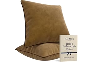 Blau Marité Set de 2 Fundas Cojín Terciopelo 50x50 cm – Cojines Decorativos sofá Cama salón. Funda cojín con Ribete. Relleno no Incluido. (Camel y Marrón)