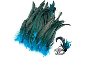 TUXUZAL 100 Stück Hahnfedern Fasanenfeder Deko Fasan Feder für Traumfänger Basteln Federn Künstliche Feder Deko Kunstfedern Blau Grün Hahn Feder Natürlich Bastelfedern Vogelfeder für Partymaskendekoration