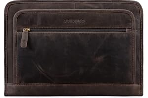 STILORD 'Maximilian' Dokumentenmappe Leder 13,3 Zoll Vintage Schreibmappe MacBook Aktentasche Aktenmappe, Farbe:dunkel - braun