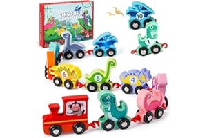 OQUNENE Dinosaur toys for boys grils age 2,Wooden Dinosaur Train Set,toddler toys age 1-2
