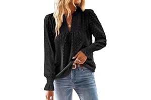 TUUHAW Langarmshirt Damen Herbst Boho Top Oberteile Fließend Elegant V-Ausschnitt T Shirt Süß Lässig Outfits Frühling Winter Longshirt Spitze Kleidung Paspel Volant