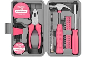 IRUNFAST 24pc Pink Tool Kit for Women – Small Tool Box with Tools Included, Mini Tool Kit Set with Hand Tools like Screwdriver Set & Hammer, Portable Toolbox for Home Use, Ideal for Ladies' Daily DIY & Repairs