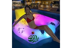 Lanblu Bouée Gonflable Piscine avec Lumière Changeante, Bouée Géante Piscine Énergie Solaire pour Adultes avec Porte-Boissons et Poignées, Bouée Assise Piscine pour Adultes Kids
