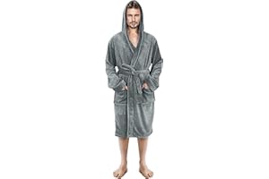 NY Threads Luxury Men’s Hooded Dressing Gown Super Soft Men’s Fleece Robe Cozy Hooded Plush Loungewear