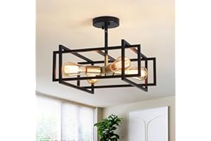 LWYTJO Black Ceiling Light Living Room, 4 Lights Industrial Semi Flush Mount Ceiling Lights, Black and Gold Chandeliers Ceiling Light for Kitchen, Bedroom, Dining Room, Lounge, Hallway