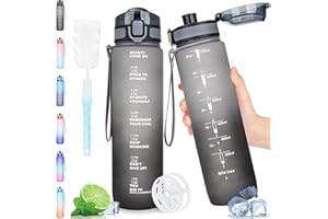 ADVIGO Trinkflasche Sport 1L, BPA Frei Wasserflasche Auslaufsicher Trinkflaschen, Motivierende Sportflasche 1 Liter mit Zeitmarkierung für Schule, Gym, Uni, Outdoor (Grauer Schwarzer Farbverlauf)