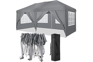 TOOLUCK 3x6m Tonnelle Pliante Imperméable Tonnelle de Jardin Tente Reception Barnum Pliant Gazebo Jardin avec 6 Côtés, Gris