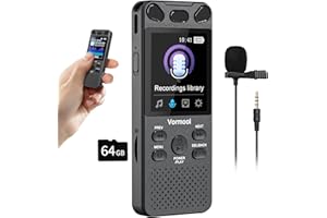 96GB Grabadora de Voz Digital, 110H Grabadora de Audio Profesional con 2,15" Pantalla Color & Micrófono Externo, Vormooi USB C Grabadora MP3 Portátil Activación por Voz para Estudio Reuniones Clase