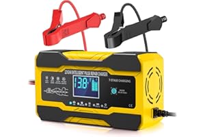 CREBEAU 10A Car Battery Charger, 12V/24V Automatic Smart Charger Monitor Battery with LCD Screen Temperature Compensation and 6 Charging Mode for Car Truck Motorcycle Marine Lead Acid Batteries