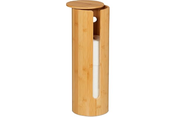 Relaxdays Toalettpappershållare, 4 rullar, bambu, HxD: 42 x 14,5 cm, natur