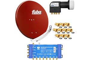FUBA 8 Teilnehmer Digital SAT Anlage DAA850R + Profi LNB 0,1dB Full HDTV 4K + PMSE Multischalter 5/8 + 24 Vergoldete F-Stecker Gratis dazu