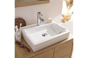 MOB-IN Vasque à Poser Rectangle en céramique Blanche 48x38cm