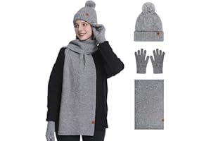 MAZELIKEHOOD Hat Scarf Gloves Set for Women 3Pcs Winter Ladies Warm Knitted Beanie Hat Gloves Scarf Neck Warmer 3 in 1 Cold Weather Set