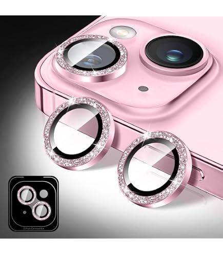 Protezione fotocamera per iPhone 14 Pro / 14 Pro Max, vetro temperato 9H con bordo glitterato - argento - Italiano