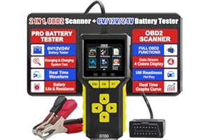 iKiKin OBD2 Diagnosegeräte Batterie Tester 2-in-1 Codeleser, 100-3300 CCA Batterie Last Tester mit Batterie Lade Start Test Vollständiges OBD2 Funktionsdiagnose Fehler Diagnose Instrument