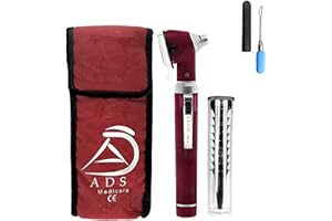 ADS MEDI CARE ADS Medicare Mini Otoscope ENT Optical Fibre LED Illumination Medical Tool Diagnostic Examination CE Approved with Complimentary Ear Cleaner & Spare Bulb (Burgandy)