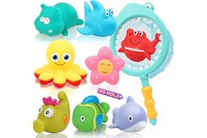 JOITALE Mould Free Bath Toys - Baby Bath Toys for 1 2 3 4 Year Olds Toddler Kids, 9-Piece Set No Hole No Mould Bathtub Toys, Anti Mould Sea Animals Swimming Pool Water Toys
