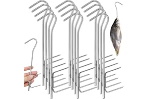 UHETLET 12 Stück Räucherhaken Fisch Edelstahl Doppelhaken zum Fisch Räuchern 21cm H-Form Räuchern Zubehör Forelle Fleischhaken Fischhaken Fleischerhaken zum Aufhängen von Fisch Lachs Fleisch Wurst