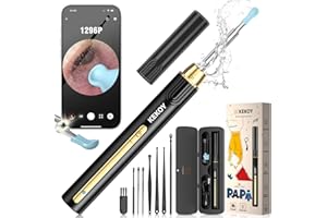 Kekoy P8 Ear Wax Removal Kit, WiFi Ear Cleaner with Camera 1296P HD, Rechargeable Ear Wax Remover Tool for iOS & Android, Ear Wax Removal Tool with Lights for Adult & Kid(Black Gold for Dad)