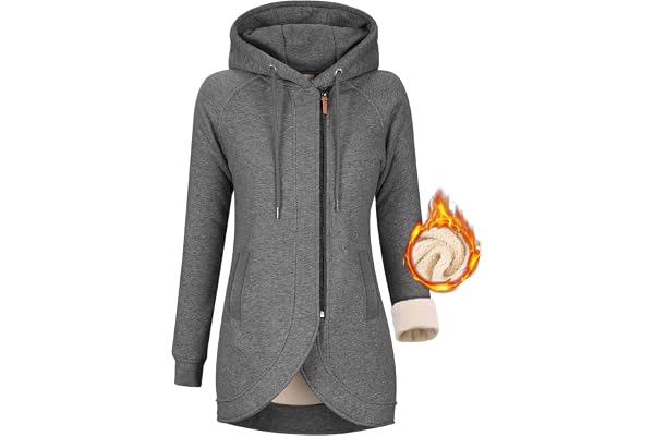 UMIPUBO Huvtröja dam fleecejacka sweatjacka höst vinter sweatshirt lång dragkedja kofta med huva lång kappa ytterkläder huvjacka med fickor