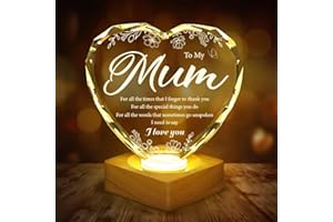 WAVEJOE Crystal Gift to My Mum, 3D Illusion Lamp Plaque, Engraved Night Light Lamp Presents for Mum, Mother's Day Gifts, Best Mum Ever 3D LED Box Birthday Gifts with Solid Wooden Base Greeting Card