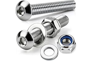 qjuwhua M5 x 50mm Button Head Bolts with Nyloc Nuts and Washers Pack of 15 Fully Threaded Socket 5mm A2 Stainless Steel Bolts and Nuts for Machine Fastener Silver