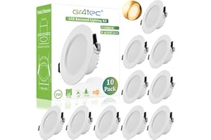 ‎GR4TEC Gr4tec LED Einbaustrahler 230V IP44, 10x 5W LED Spots Flach Warmweiß 3000K 310LM, Deckenspots Badezimmer Loch 70-90mm, 35mm Ultra Flach, Einbauleuchten Weiß AC85-265V, Einbauspots für Küche Wohnzimmer
