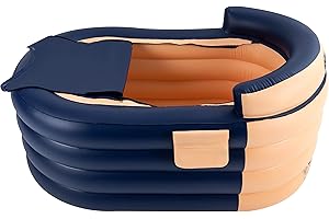 C-JUZARL Baignoire gonflable pour adulte - 1,4 m - En PVC - Avec pompe - Rectangulaire - Pour camping, voyage, spa - Orange