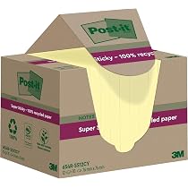 Post-it Recycled Z-Notes, 16 Pads, 76mm X 76mm, Canary Yellow - 100% Recycled Paper, Extra Sticky